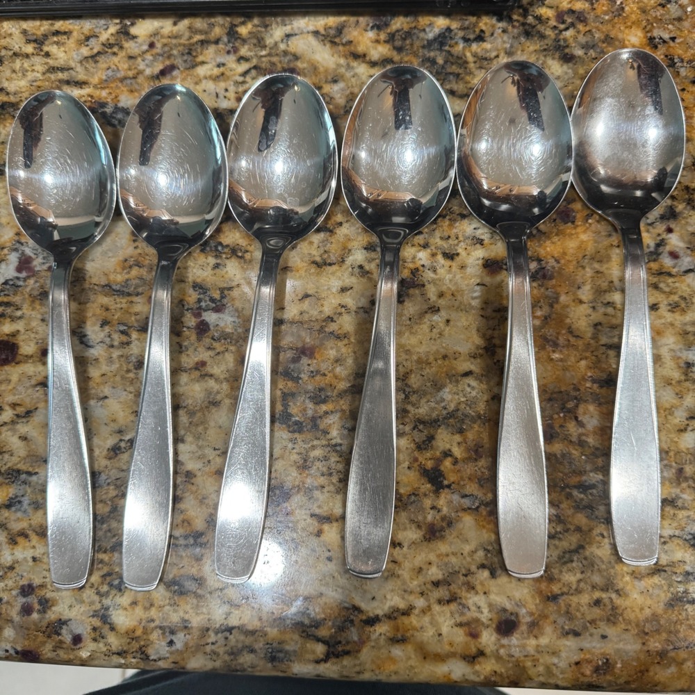 Set of 6 Stainless Steel Tablespoons Modern Satin Finish Flatware Spoons